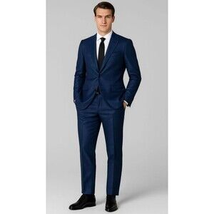 Studio Ferera Mens Slim Fit Navy Blue Suit 3pc Jacket 46R Trousers 40x26 NWT